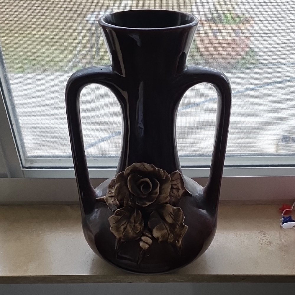 Elegant Brown Vase with Floral Design